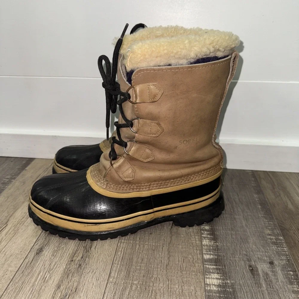 Vintage Sorel Men Caribou Boots Size 10 Canada Kaufman Wool Liners Winter Snow